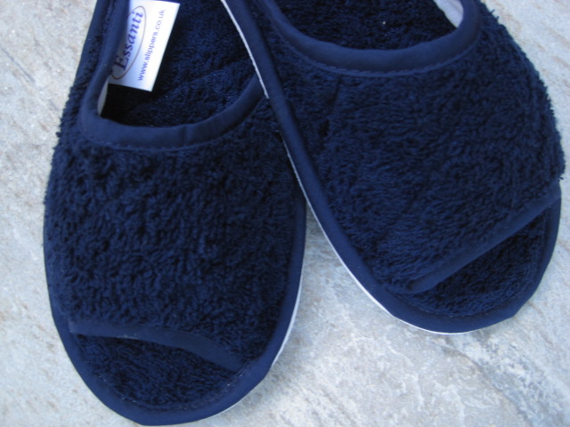 Navy Towelling Peeptoe Slippers